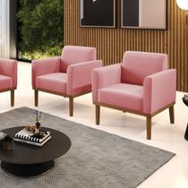 Kit 2 Poltronas Base de Madeira Fixa Castanho Marisa Suede D03 - DRossi