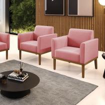 Kit 2 Poltronas Base De Madeira Fixa Castanho Marisa Suede D03 - DRossi Rose