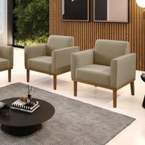 Kit 2 Poltronas Base de Madeira Fixa Castanho Marisa Suede Marrom Rato