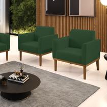 Kit 2 Poltronas Base de Madeira Fixa Castanho Marisa Veludo Verde D03 - D'Rossi Kit 2 Poltronas Base de Madeira Fixa Castanho Marisa Veludo Verde D03 - D'Rossi