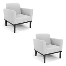 Kit 2 Poltronas Base De Madeira Fixa Preto Marisa Linho D03 - D'Rossi A05 Cinza