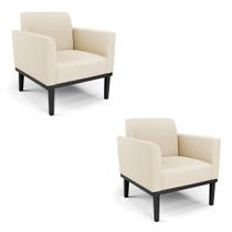 Kit 2 Poltronas Base De Madeira Fixa Preto Marisa Linho D03 - D'Rossi A19 Bege Kit 2 Poltronas Base De Madeira Fixa Preto Marisa Linho D03 - D'Rossi A19 Bege