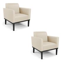 Kit 2 Poltronas Base De Madeira Fixa Preto Marisa material sintético D03 - D'rossi Cor Bege