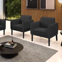 Kit 2 Poltronas Base de Madeira Fixa Preto Marisa material sintético Preto
