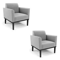 Kit 2 Poltronas Base De Madeira Fixa Preto Marisa Suede Cinza D03 - D'Rossi Kit 2 Poltronas Base De Madeira Fixa Preto Marisa Suede Cinza D03 - D'Rossi