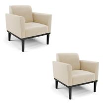 Kit 2 Poltronas Base De Madeira Fixa Preto Marisa Suede D03 - D'Rossi Bege