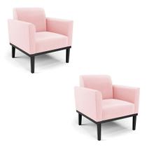 Kit 2 Poltronas Base De Madeira Fixa Preto Marisa Suede D03 - D'Rossi Rosa Bebê Kit 2 Poltronas Base De Madeira Fixa Preto Marisa Suede D03 - D'Rossi Rosa Bebê