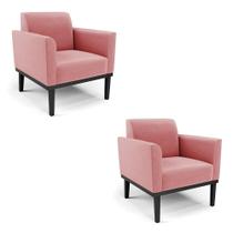 Kit 2 Poltronas Base De Madeira Fixa Preto Marisa Suede Rosê D03 - D'Rossi