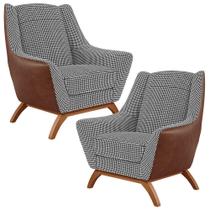 Kit 2 Poltronas Base Em Madeira Marrom B-38 Pied Poule Kit 2 Poltronas Base Em Madeira Marrom B-38 Pied Poule