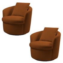 Kit 2 Poltronas Base Giratória Sala de Estar Portofino Linho Rústico Telha G92 - Gran Belo