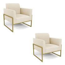 Kit 2 Poltronas Base Industrial Alta Dourado Marisa Linho Bege A19 D03 - D'rossi Kit 2 Poltronas Base Industrial Alta Dourado Marisa Linho Bege A19 D03 - D'rossi