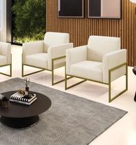 Kit 2 Poltronas Base Industrial Alta Dourado Marisa Linho