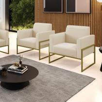 Kit 2 Poltronas Base Industrial Alta Dourado Marisa material sintético Bege