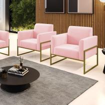 Kit 2 Poltronas Base Industrial Alta Dourado Marisa Suede Rosa Bebê Kit 2 Poltronas Base Industrial Alta Dourado Marisa Suede Rosa Bebê