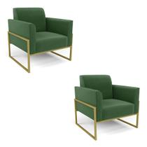 Kit 2 Poltronas Base Industrial Alta Dourado Marisa Suede Verde D03 - D'Rossi