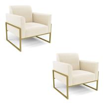 Kit 2 Poltronas Base Industrial Alta Dourado Marisa Veludo Bege D03 - D'rossi Kit 2 Poltronas Base Industrial Alta Dourado Marisa Veludo Bege D03 - D'rossi