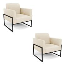 Kit 2 Poltronas Base Industrial Alta Preto Marisa Linho Bege A19 D03 - D'rossi Kit 2 Poltronas Base Industrial Alta Preto Marisa Linho Bege A19 D03 - D'rossi