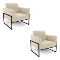 Kit 2 Poltronas Base Industrial Alta Preto Marisa Suede Bege D03 - D'rossi Kit 2 Poltronas Base Industrial Alta Preto Marisa Suede Bege D03 - D'rossi