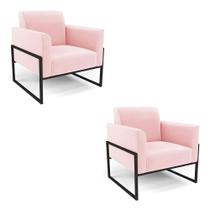 Kit 2 Poltronas Base Industrial Alta Preto Marisa Suede Rosa Bebê D03 - D'rossi