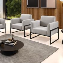 Kit 2 Poltronas Base Industrial Alta Preto Marisa Veludo Cinza