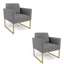 Kit 2 Poltronas Base Industrial Dourado Marisa Linho D03 - D'Rossi
