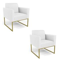 Kit 2 Poltronas Base Industrial Dourado Marisa material sintético Branco D03 - D'Rossi