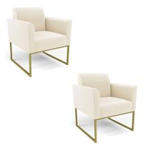 Kit 2 Poltronas Base Industrial Dourado Marisa Veludo D03 - D'rossi Cor Bege