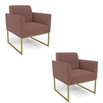 Kit 2 Poltronas Base Industrial Dourado Marisa Veludo D03 - D'rossi Cor Rose