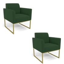 Kit 2 Poltronas Base Industrial Dourado Marisa Veludo D03 - D'rossi Cor Verde