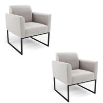 Kit 2 Poltronas Base Industrial Preto Marisa Veludo Cinza D03 - D'rossi