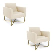 Kit 2 Poltronas Base X Industrial Dourado Marisa Linho D03 - D'rossi Cor A19 Bege Kit 2 Poltronas Base X Industrial Dourado Marisa Linho D03 - D'rossi Cor A19 Bege