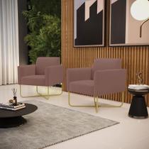 Kit 2 Poltronas Base X Industrial Dourado Marisa Veludo Rose Kit 2 Poltronas Base X Industrial Dourado Marisa Veludo Rose