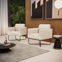 Kit 2 Poltronas Base X Industrial Preto Marisa material sintético Bege