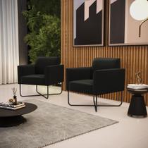 Kit 2 Poltronas Base X Industrial Preto Marisa Suede Preto