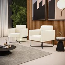 Kit 2 Poltronas Base X Industrial Preto Marisa Veludo Bege