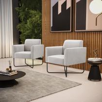 Kit 2 Poltronas Base X Industrial Preto Marisa Veludo Cinza