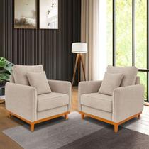 Kit 2 Poltronas Belga Com Base De Madeira Boucle Sala Bz Cor:Cinza-escuro