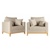 Kit 2 Poltronas Beny 80cm Base de Madeira Linho