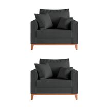 Kit 2 Poltronas Beny Amamentação com 2 Almofadas Base em Madeira Maciça Tecido Veludo Cinza - LEONARDI ESTOFADOS
