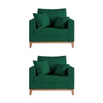 Kit 2 Poltronas Beny Amamentação com 2 Almofadas Base em Madeira Maciça Tecido Veludo Verde - LEONARDI ESTOFADOS