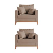 Kit 2 Poltronas Beny Decorativa com 2 Almofadas Veludo Bege Base em Madeira Maciça
