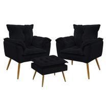 Kit 2 Poltronas Beta e Puff Lunar Veludo Aradecor