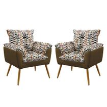 Kit 2 Poltronas Beta F-014 Sued Estampado Bege com Veludo Aradecor