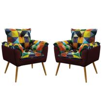 Kit 2 Poltronas Beta F-015 Sued Estampado Colorido com Veludo Aradecor