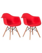 Kit 2 Poltronas Cadeira Charles Eames Com Braço Vermelha