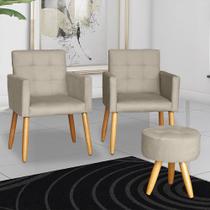 Kit 2 Poltronas cadeira com Puff dcorativa para Sala de Estar Recepção manicure escritório pés palito resistente