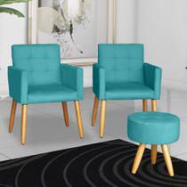 Kit 2 Poltronas cadeira com Sala de Estar Puff decorativa para Sala de Estar Recepção manicure escritório pés palito resistente - MOBLAN Decor