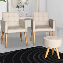 Kit 2 Poltronas cadeira com Sala de Estar Puff decorativa para Sala de Estar Recepção manicure escritório pés palito resistente
