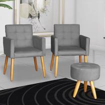 Kit 2 Poltronas cadeira com Sala de Estar Puff decorativa para Sala de Estar Recepção manicure escritório pés palito resistente