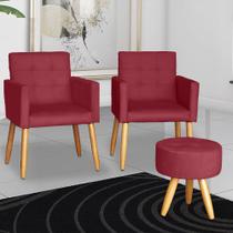 Kit 2 Poltronas cadeira com Sala de Estar Puff decorativa para Sala de Estar Recepção manicure escritório pés palito resistente
